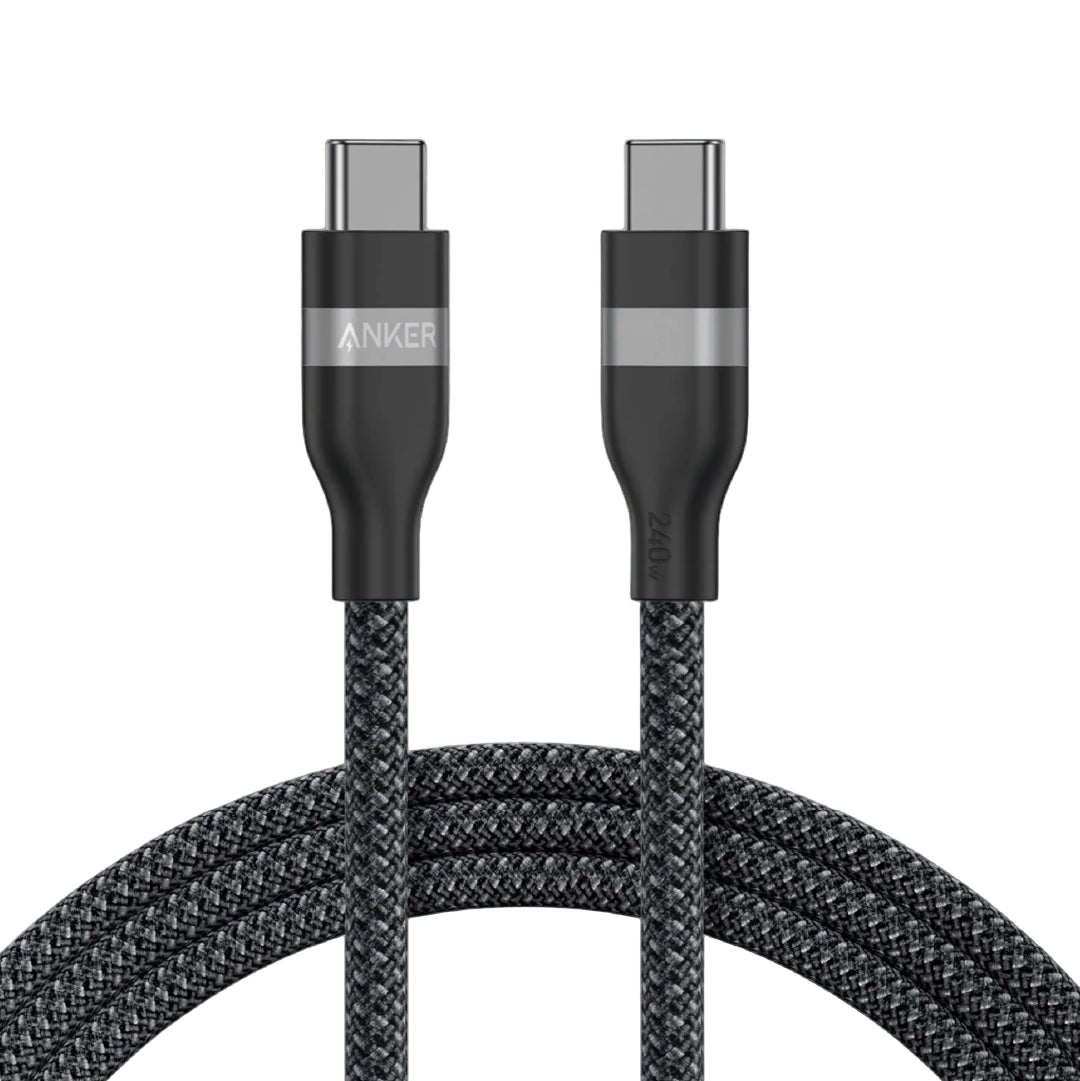 كابل أنكر من USB-C إلى USB-C بقوة 240 واط (مضفر ومعاد تدويره) - أسود