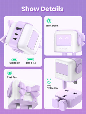 UGREEN Uno RG 65W 3-Port GaN Fast Charger UK Purple 35292 product image 5