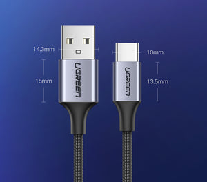 UGREEN USB-A 2.0 to USB-C Cable Nickel Plating Aluminum Braid 1.5m (Black) 18W product image 2