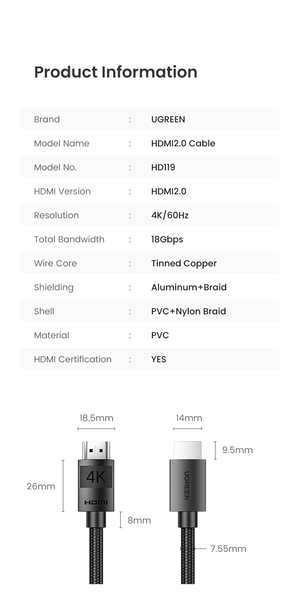 UGREEN 4K HDMI Cable Male to Male Braided 2m black product image 2