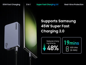 UGREEN Nexode Pro 65W 3-Port GaN Ultra-Slim Fast Charger 25356 Black product image 1