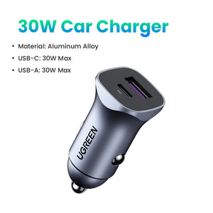 UGREEN A+C Dual-Port Car Charger PD30W+SCP22.5W (Space Grey) product image 2