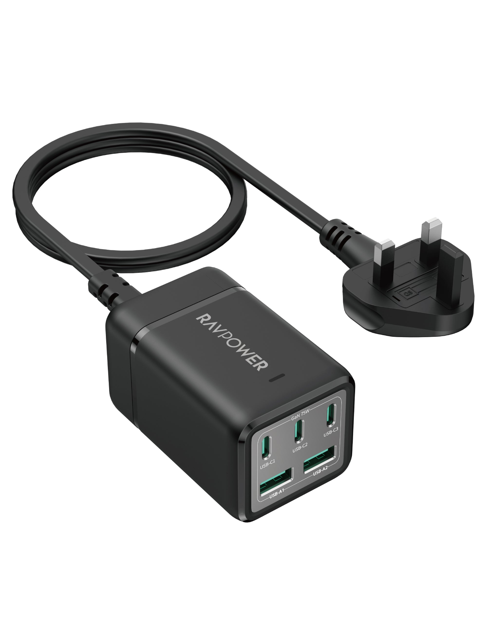 RAVPower Power Strip, 75W 5-Port Without AC Outlets | Black
