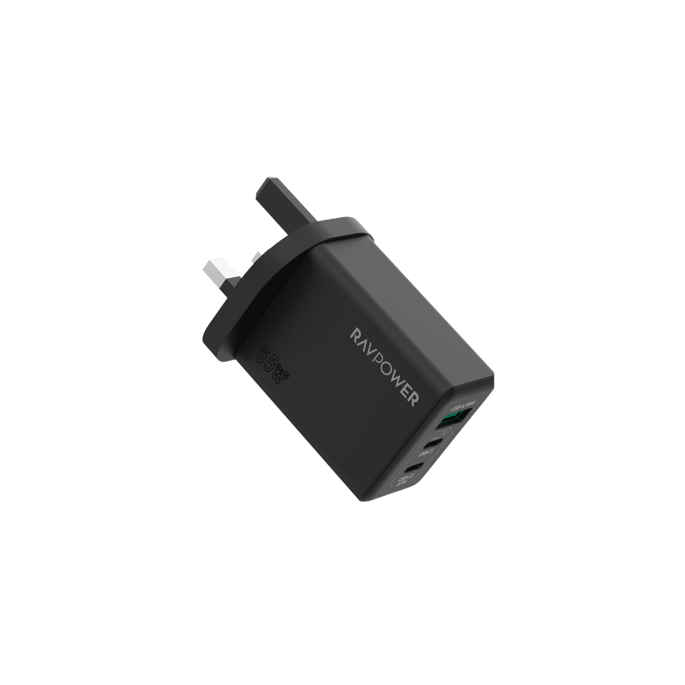 RAVPower Travel Charger, PD Pioneer 65W 3-Port with 100W C-C Cable | Black