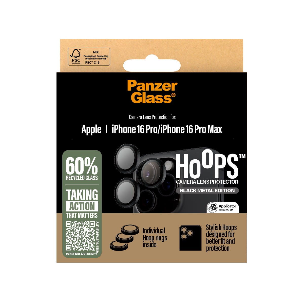 PanzerGlass Hoops Camera Lens Protector, for iPhone 16 Pro / 16 Pro Max | Black