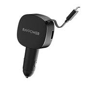 RavPower 1-Port USB-C and 1-Port USB-A PD 60W Car Charger With build in USB-C Cable - Black