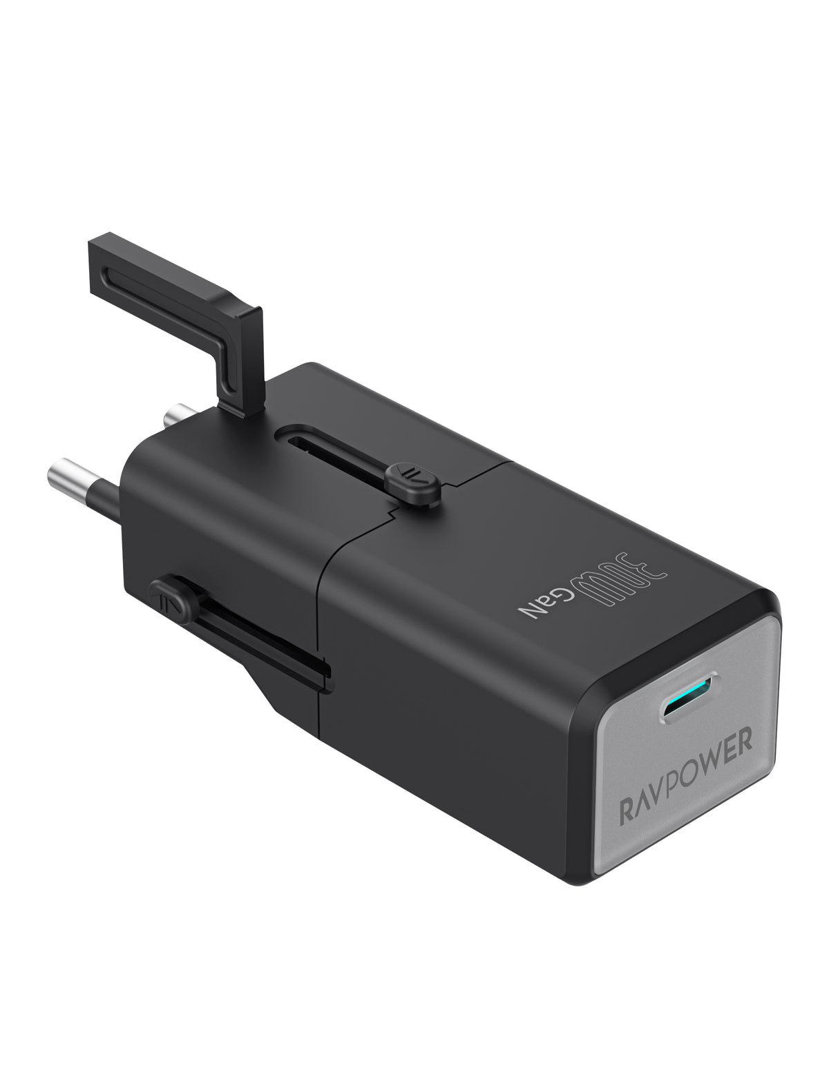 RAVPower Travel Adapter, Super Mini 1C Port PD 30W (UK,EU,US,AUS Plug) | Black