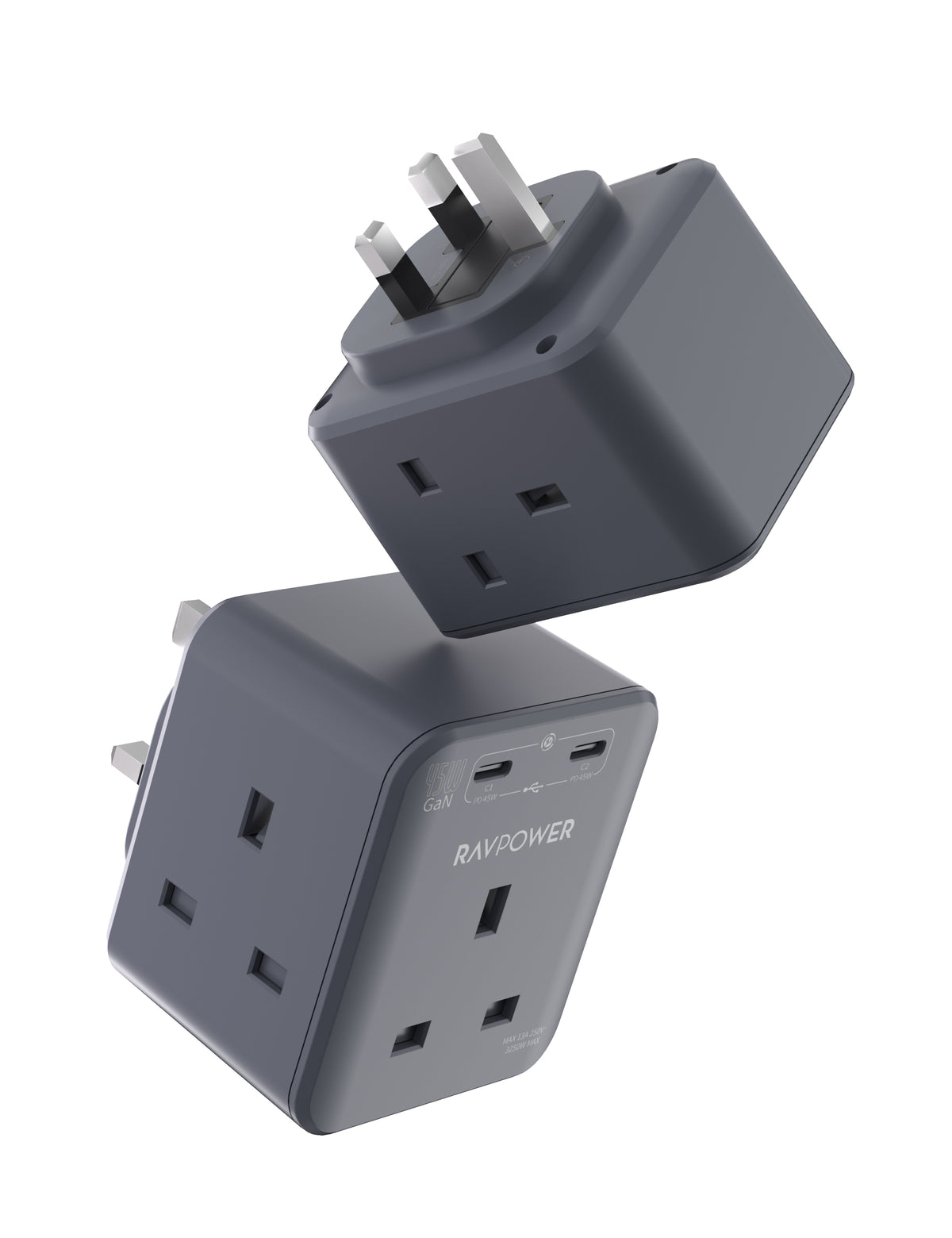 RAVPower Power Outlet Extender, GaN 45W with 3 AC Outlets and 2 USB-C