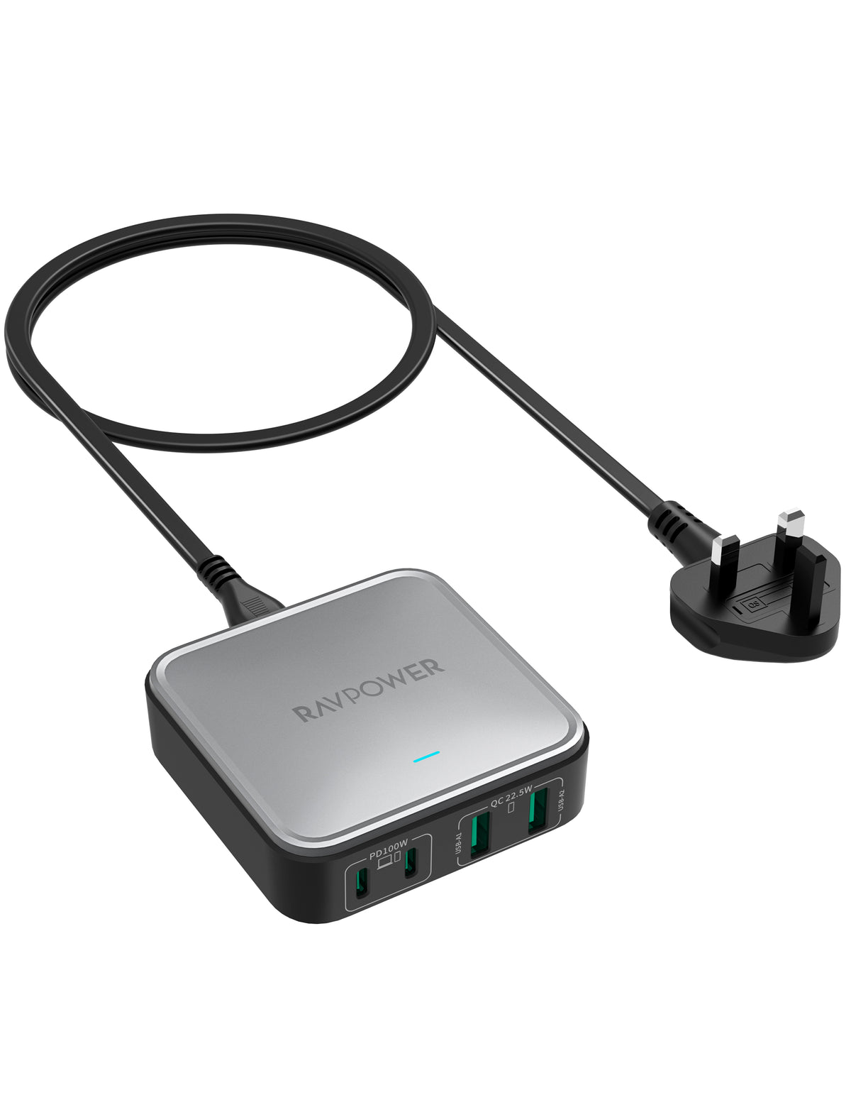 RAVPower Desktop Charger, GaN PD 100W 4-Port | Black