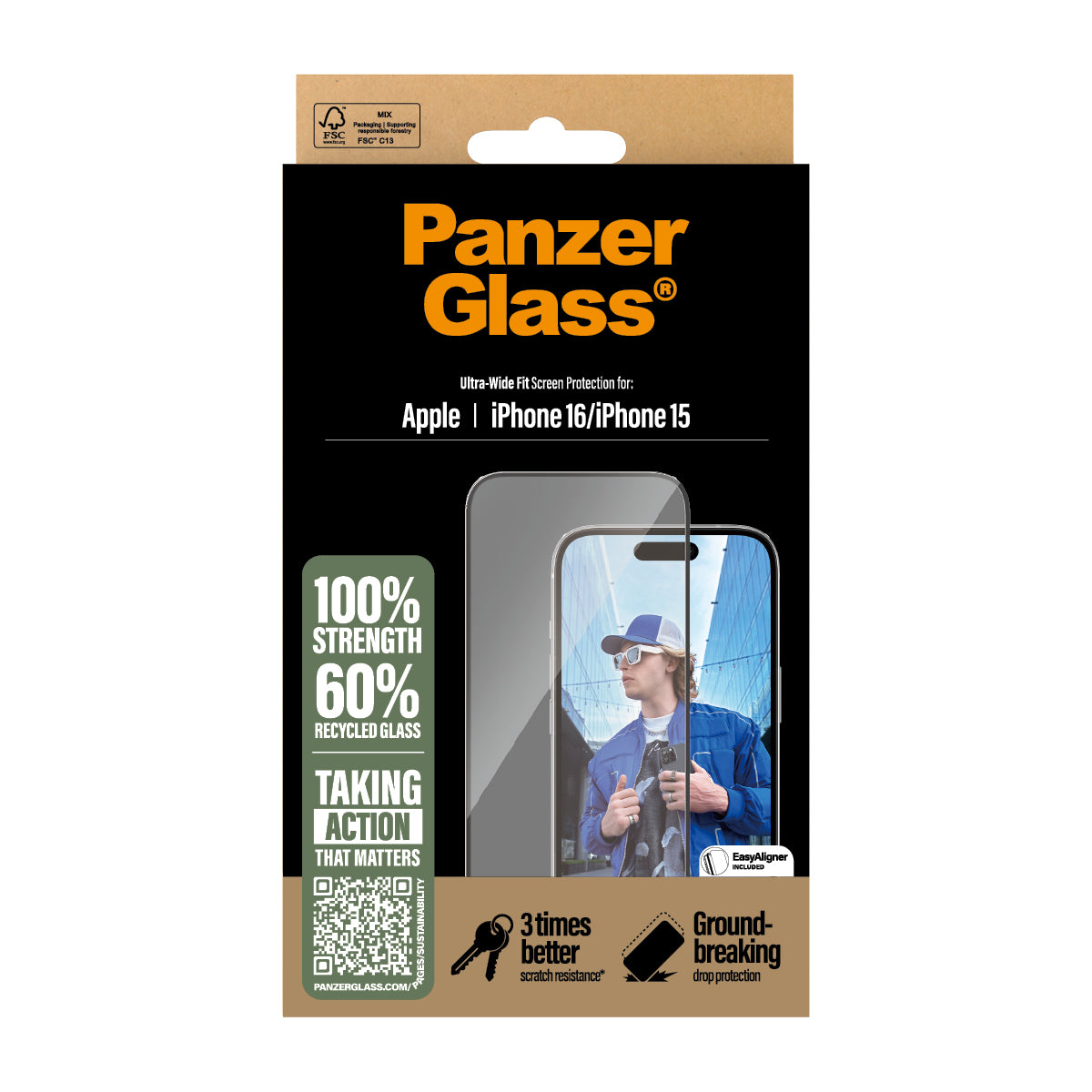 PanzerGlass Screen Protector, Wide Fit for iPhone 16