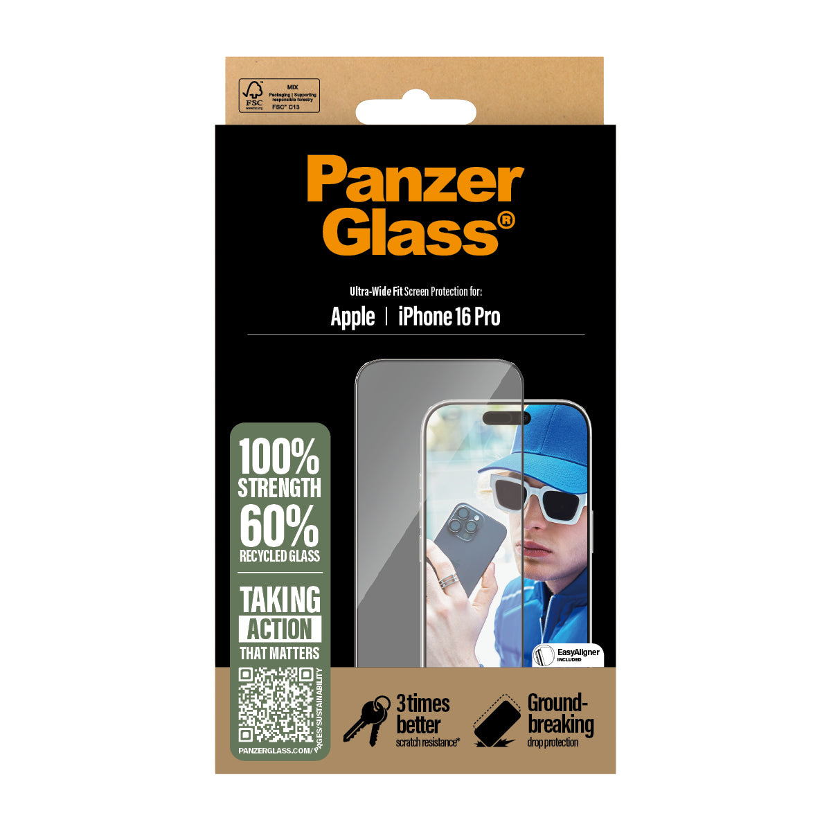 PanzerGlass Screen Protector, Ultra-Wide Fit for iPhone 16 Pro