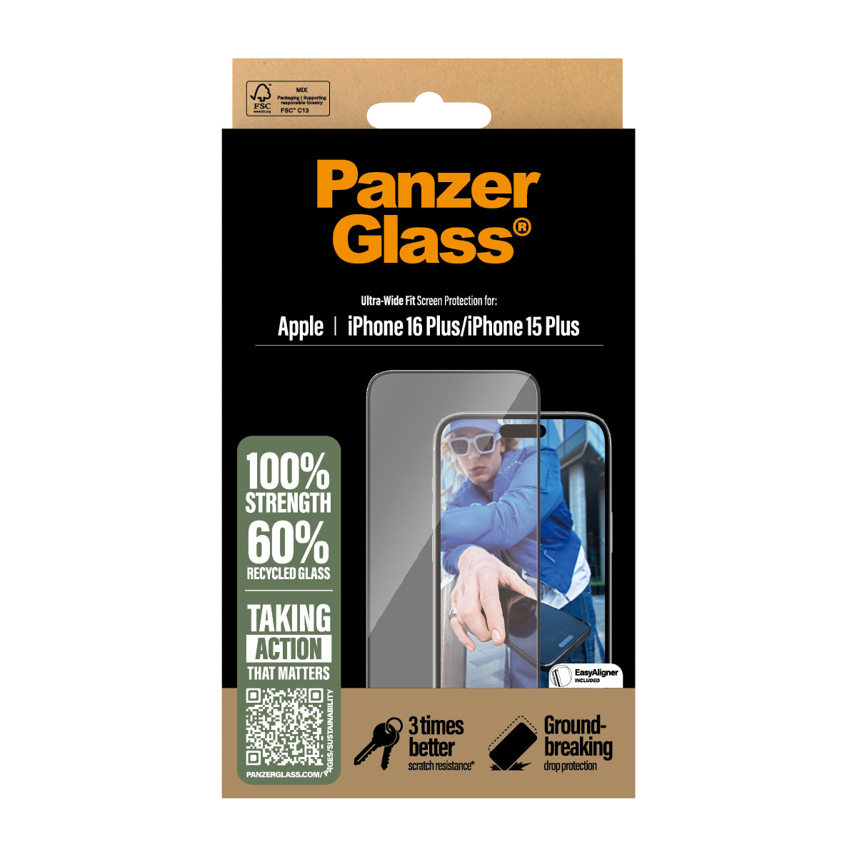 PanzerGlass Screen Protector, Ultra-Wide Fit for iPhone 16 Plus