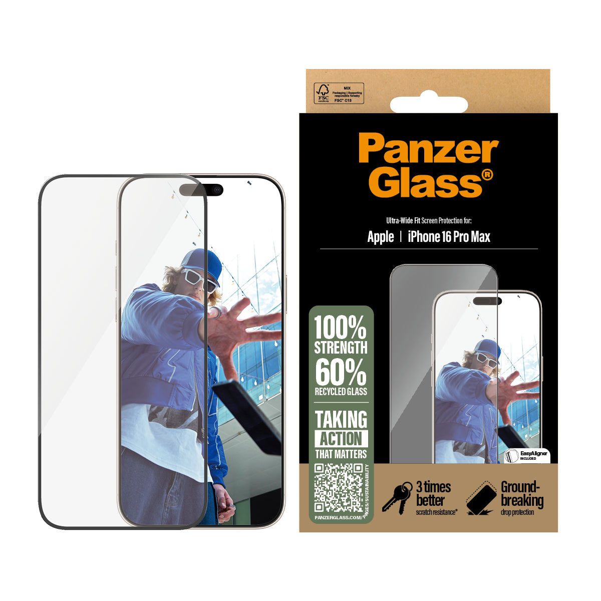 PanzerGlass Screen Protector, Ultra-Wide Fit for iPhone 16 Pro Max