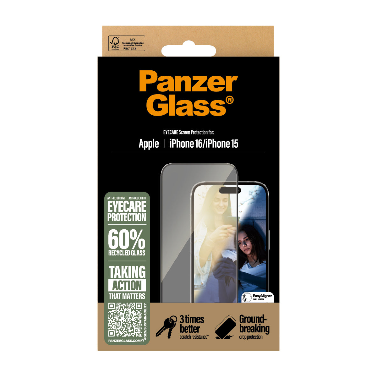 PanzerGlass EyeCare Screen Protector, Wide Fit for iPhone 16