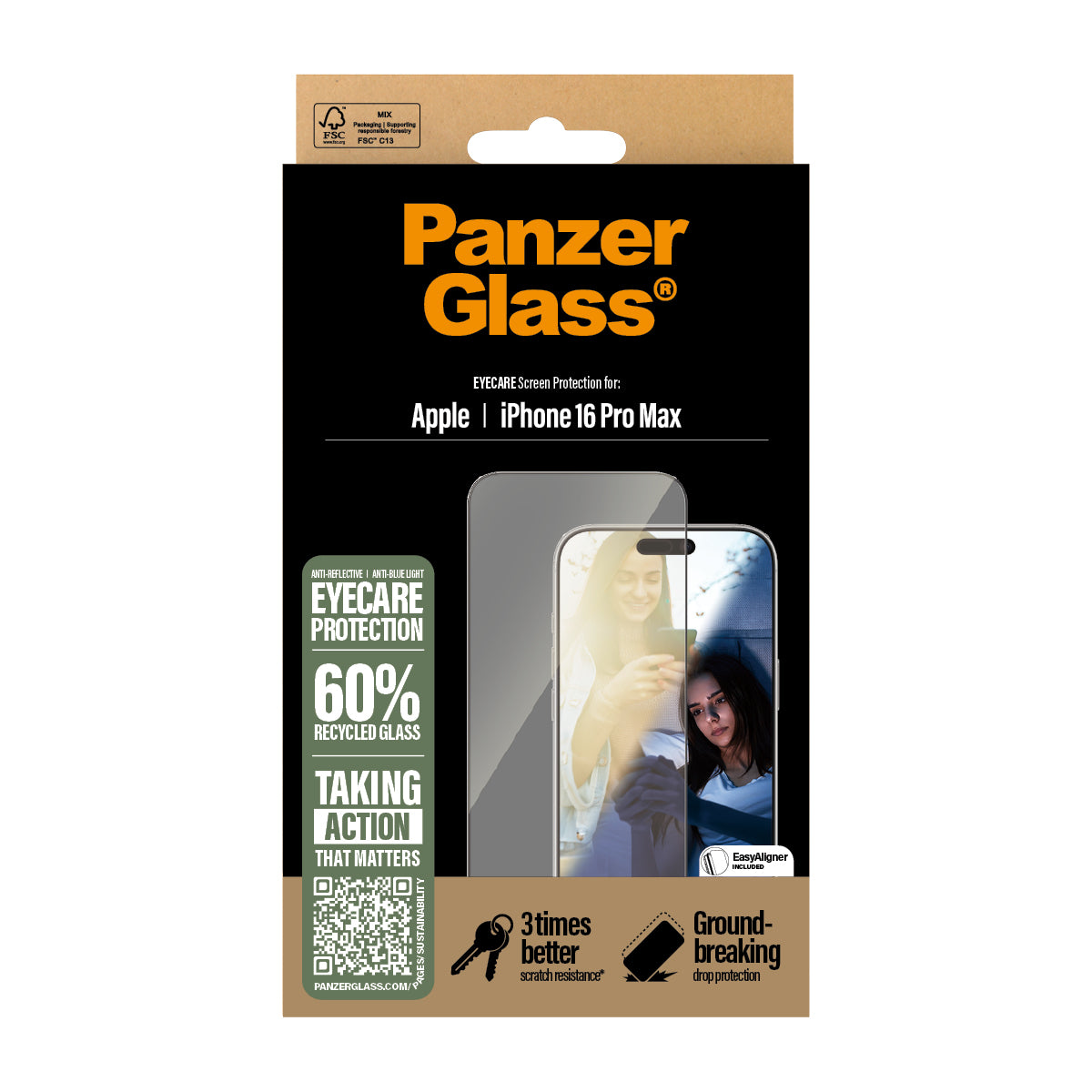 PanzerGlass EyeCare Screen Protector, Ultra-Wide Fit for iPhone 16 Pro Max