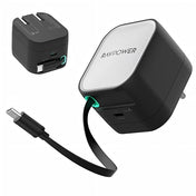 RavPower 1-Port USB-C  PD 35W GaN Wall Charger with Built-in USB-C Cable - Black