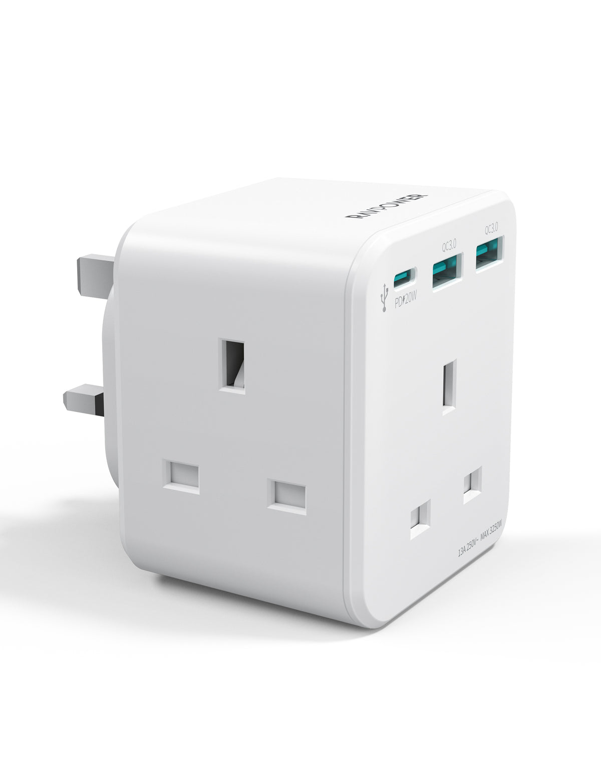 RAVPower Wall Charger, PD 20W UK Version with 3 AC Plugs | White