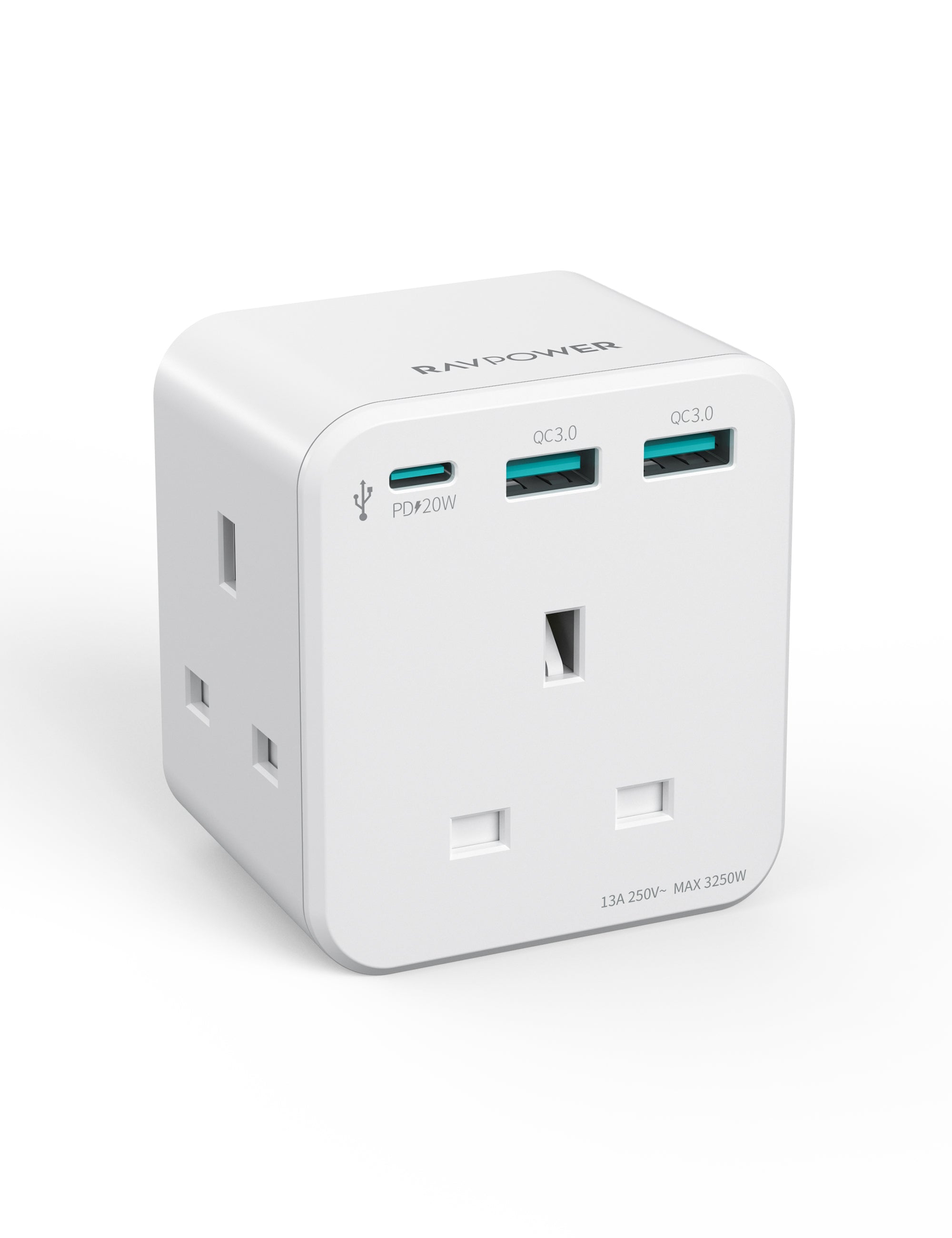 RAVPower Wall Charger, PD 20W UK Version with 3 AC Plugs | White