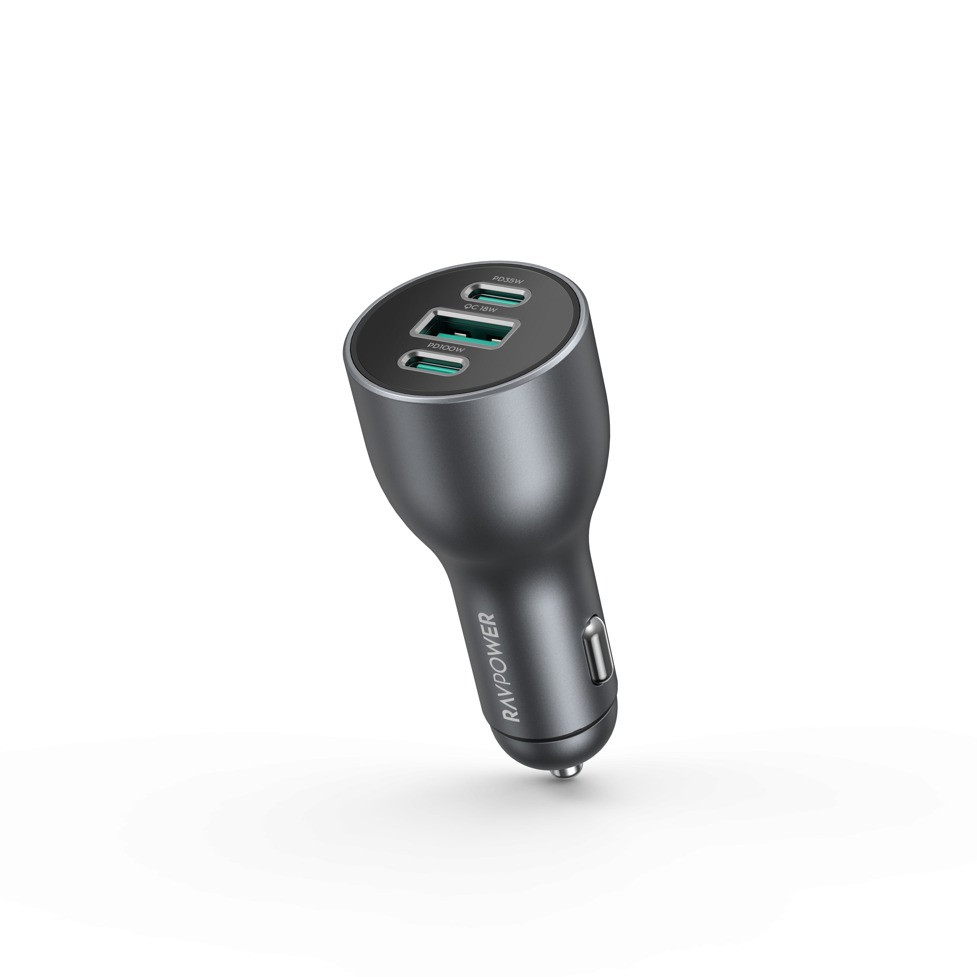 RAVPower Car Charger, 100W 3-Port Global | Gray