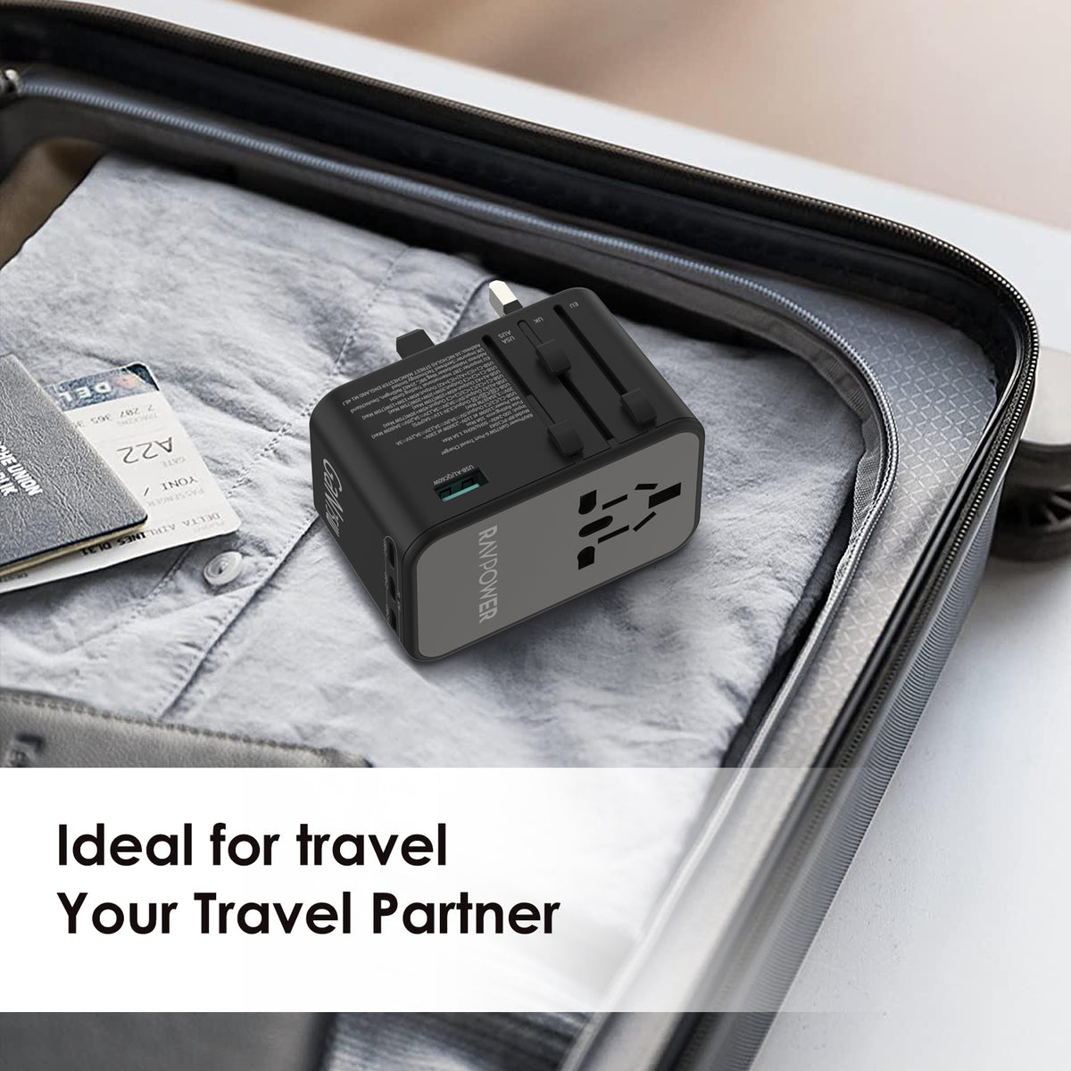 RAVPower Travel Charger, PD GaN 75W 4-Port Global | Black