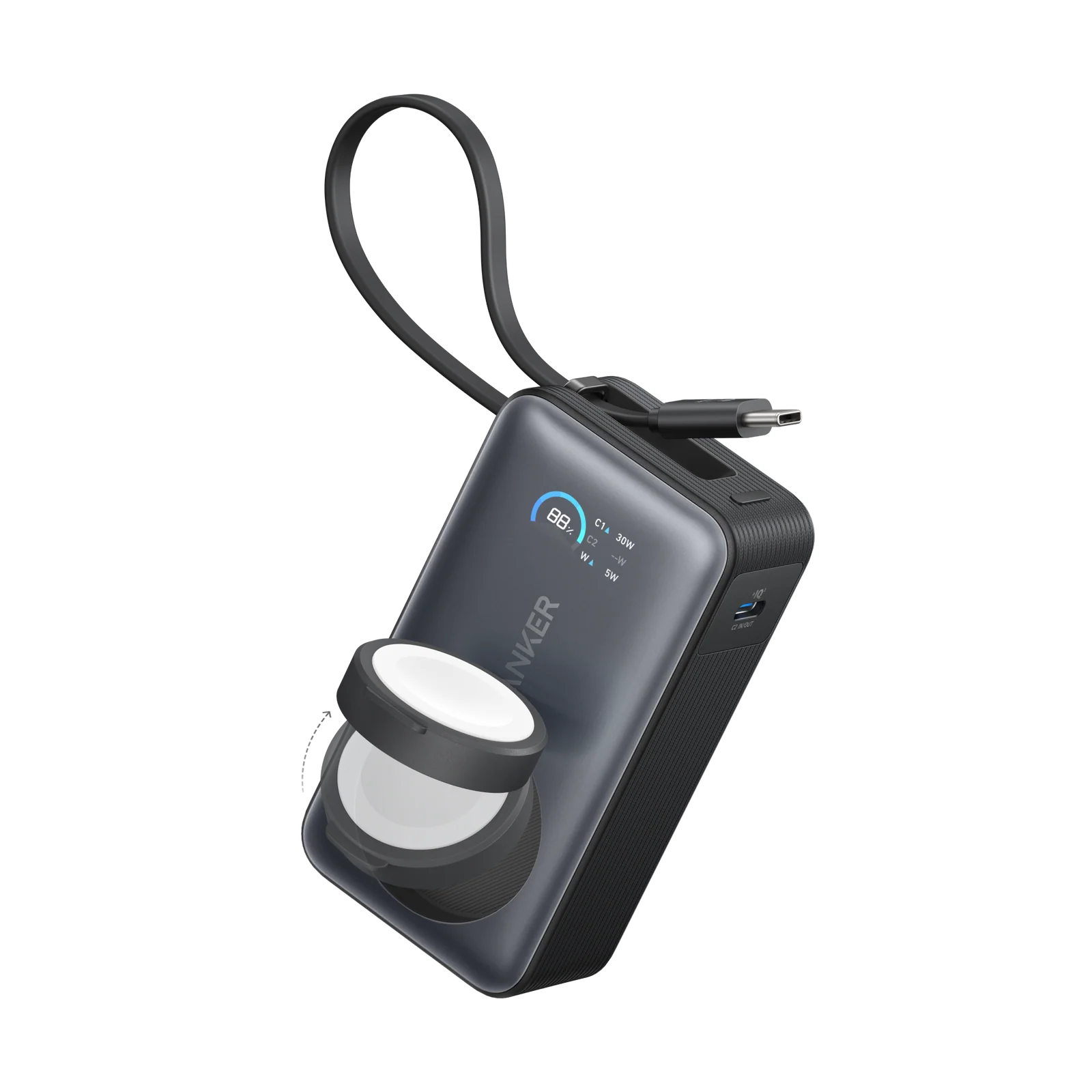 Anker MagGo Power Bank (10K, 35W, For Apple Watch, Built-In USB-C) - Black