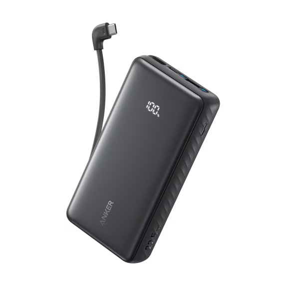 Anker Power Bank (20,000mAh, 22.5W, Built-In USB-C Cable) - Black