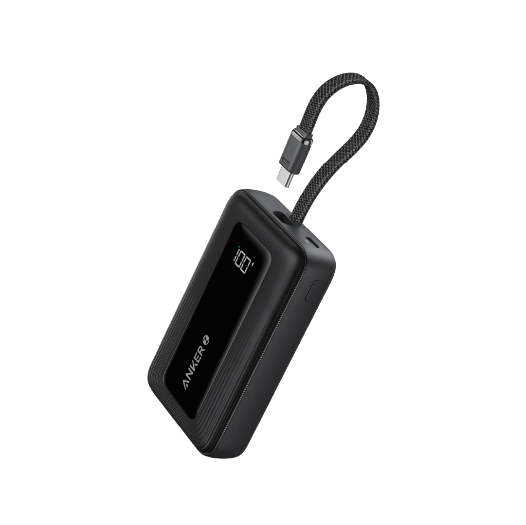 Anker Zolo Power Bank (10K, 30W, Built-In USB-C Cable) - Black