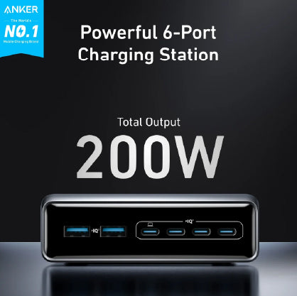 Anker Prime Charger (200W, 6 Ports, GaN) - Silver
