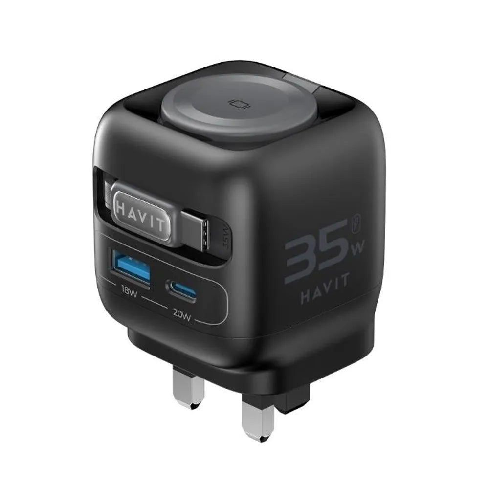 Havit Wall Charger, 35W UK Plug with USB-C Cable | Black