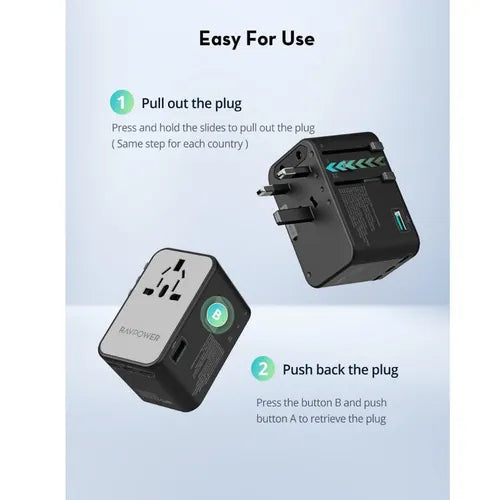 RAVPower Universal Adapter, GaN 100W 5-in-1 | Black