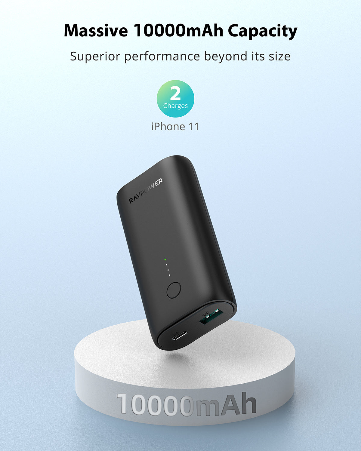RAVPower Power Bank, PD+QC 20W, 10000mAh | Black