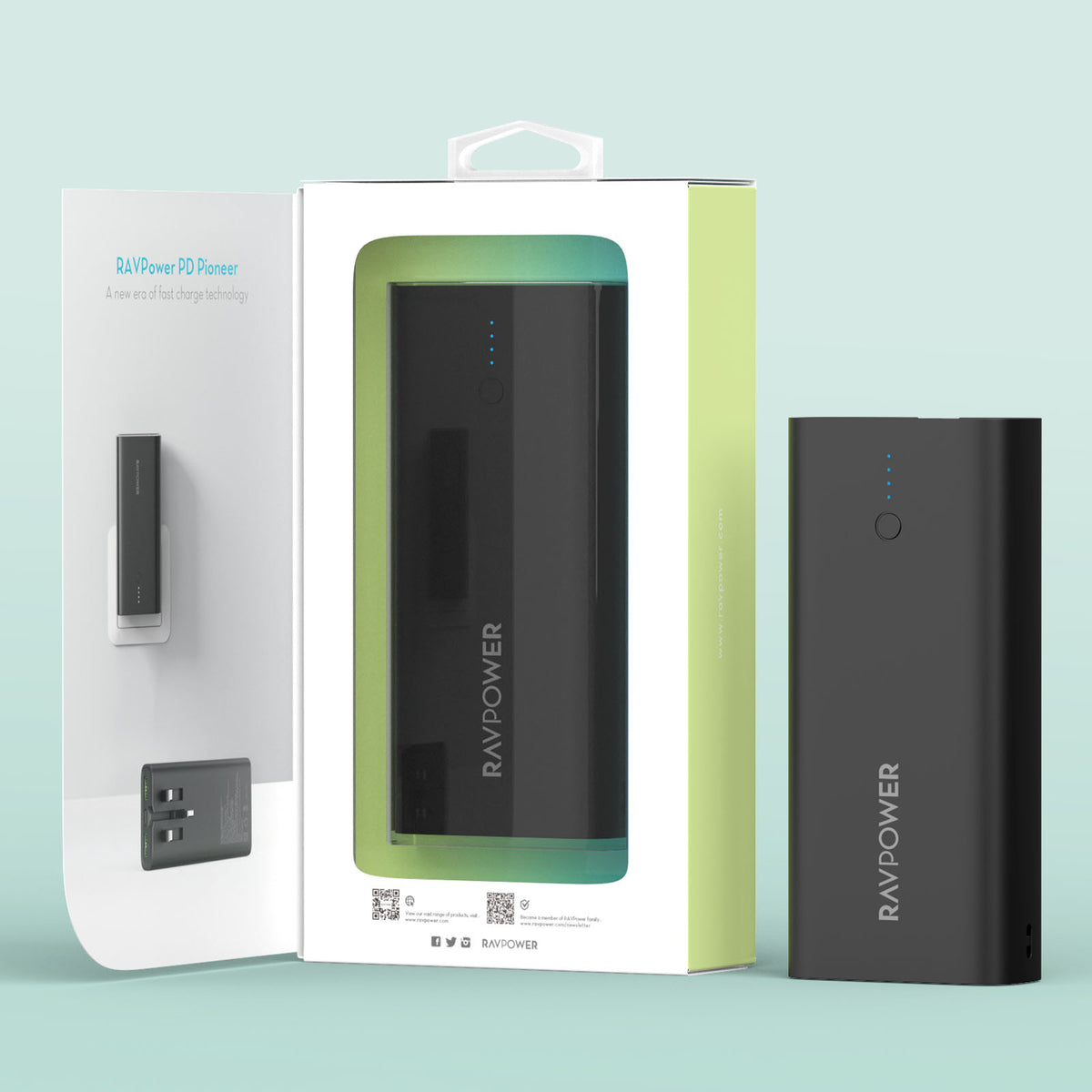 RAVPower Power Bank, 3-Ports 20W with UK Plug, 10000mAh | Black
