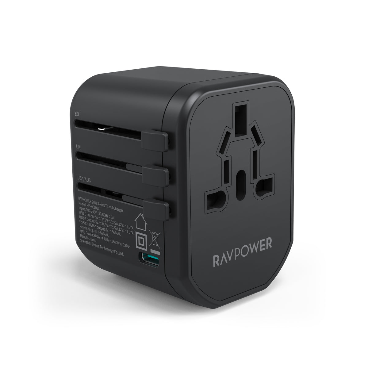 RAVPower Travel Charger, PD Pioneer 20W 3-Port | Black