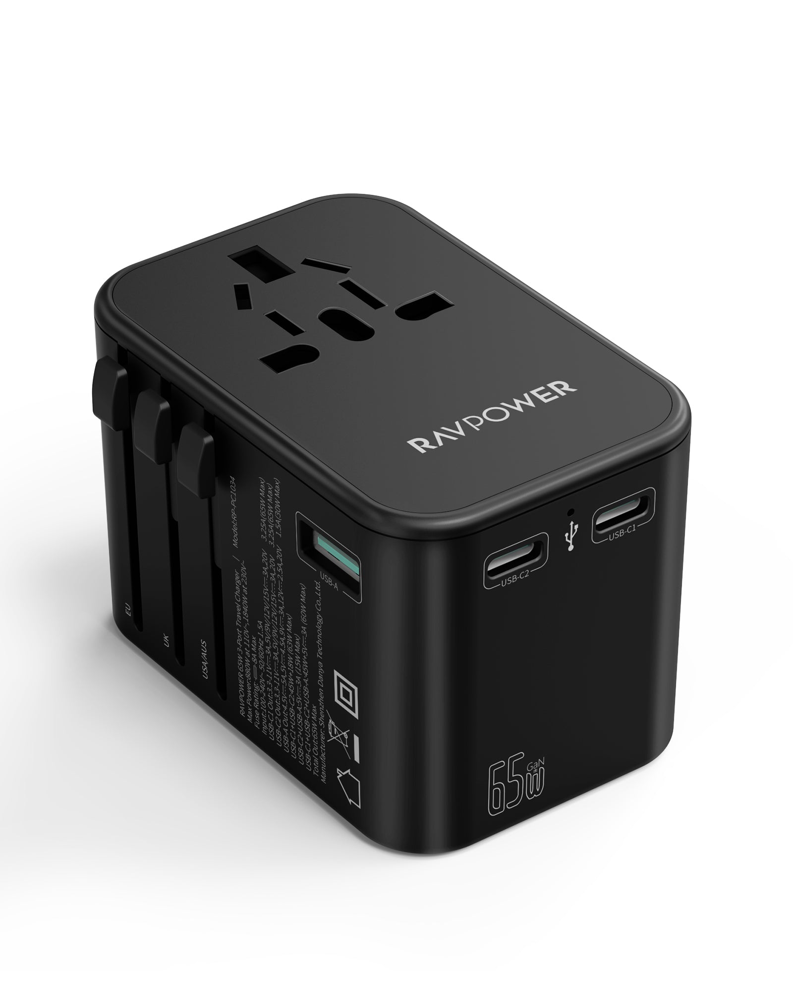 RAVPower Travel Charger, PD Pioneer 65W 3-Port | Black