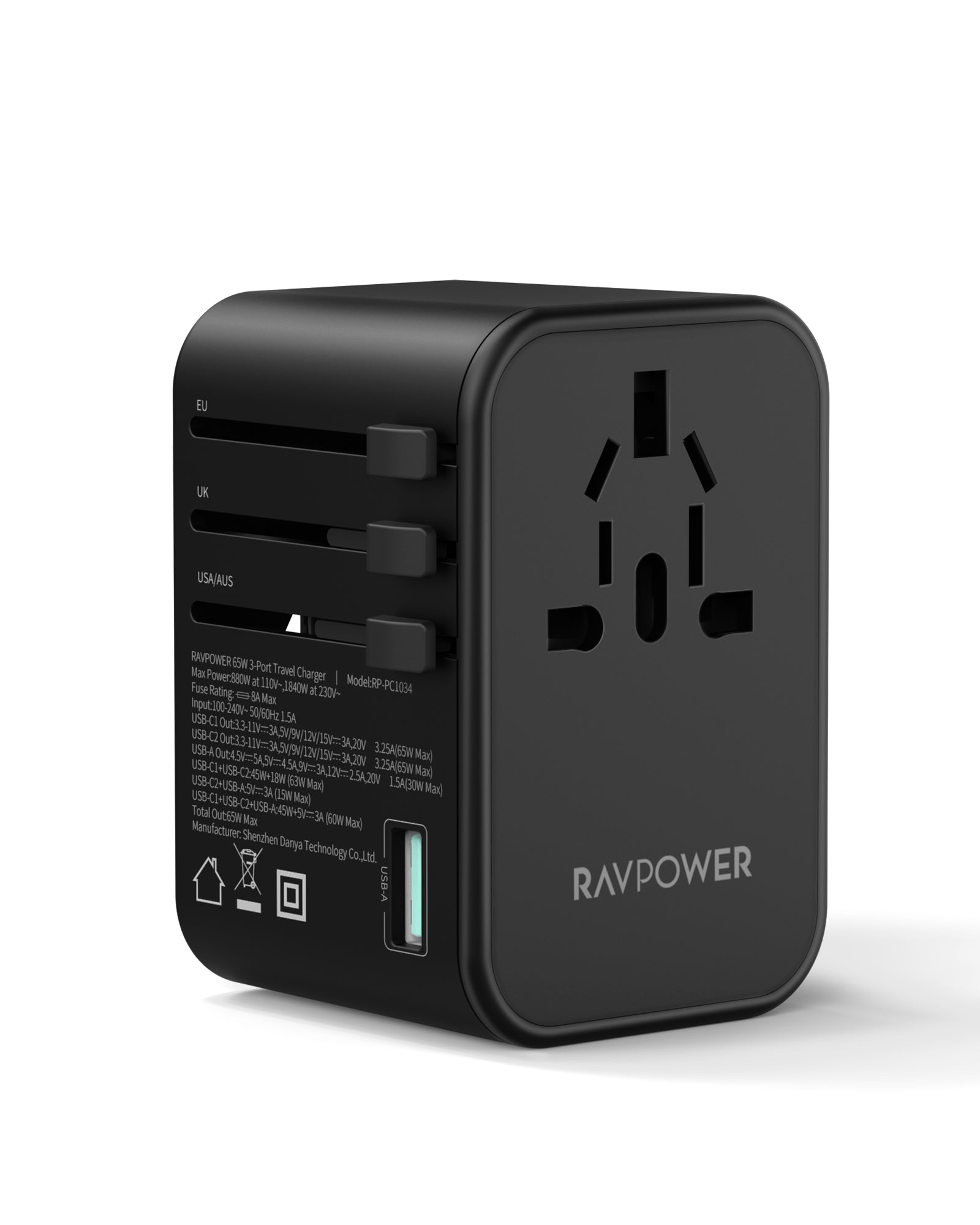RAVPower Travel Charger, PD Pioneer 65W 3-Port | Black