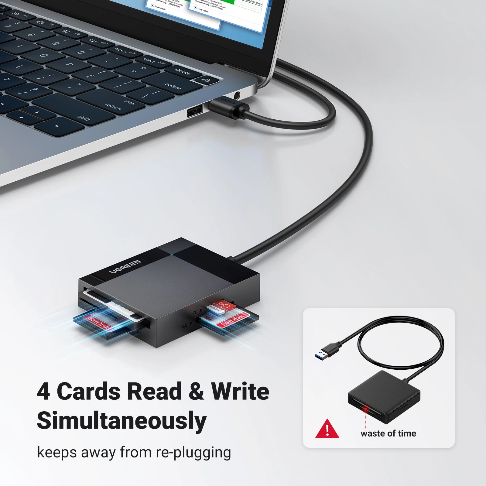 UGREEN 4-in-1 USB 3.0 Card Reader - Black