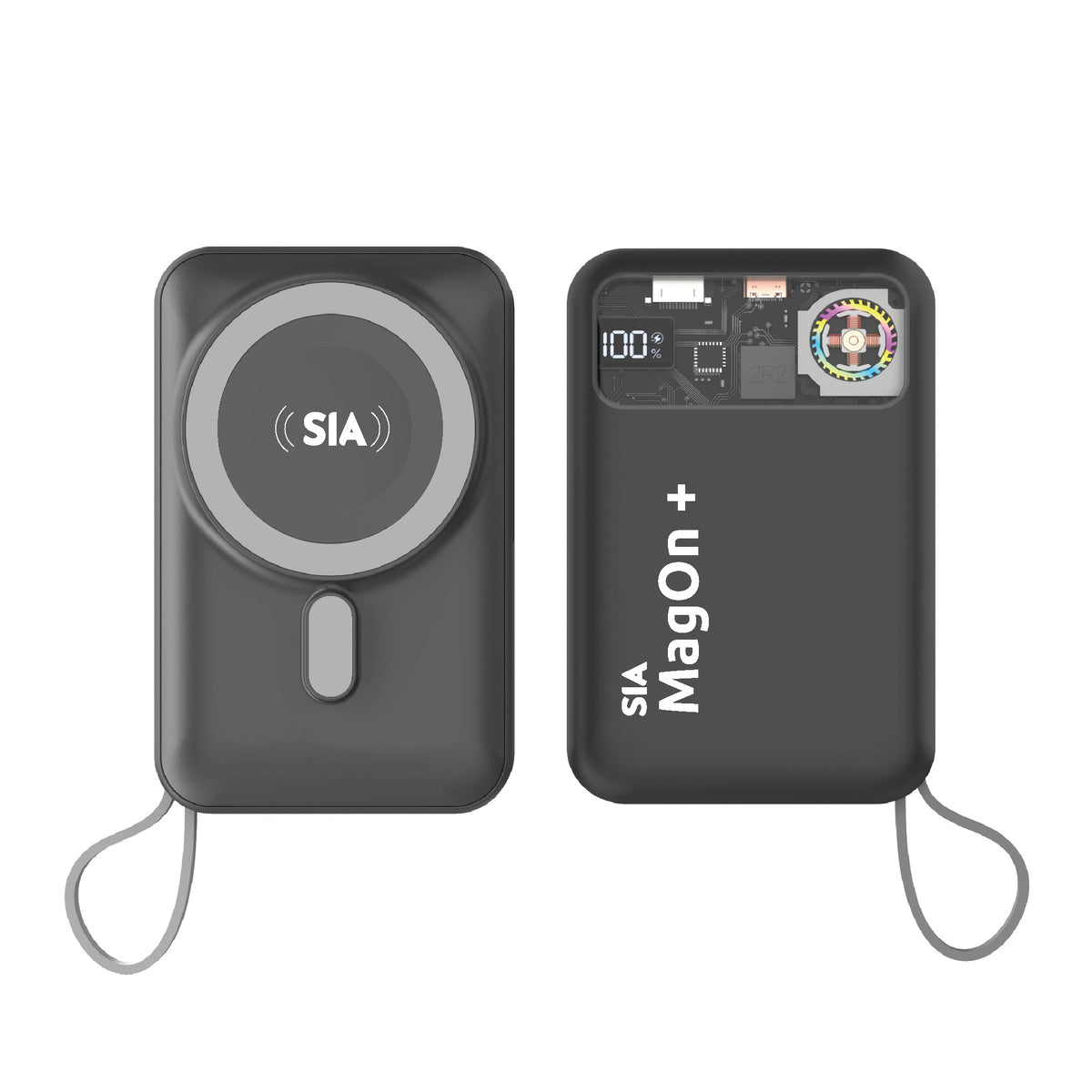 SIA Magnetic Power Bank, Built-in RGB Fan & Stand for iPhone/iWatch PD 20W Wireless 15W 10000mAh | Gray