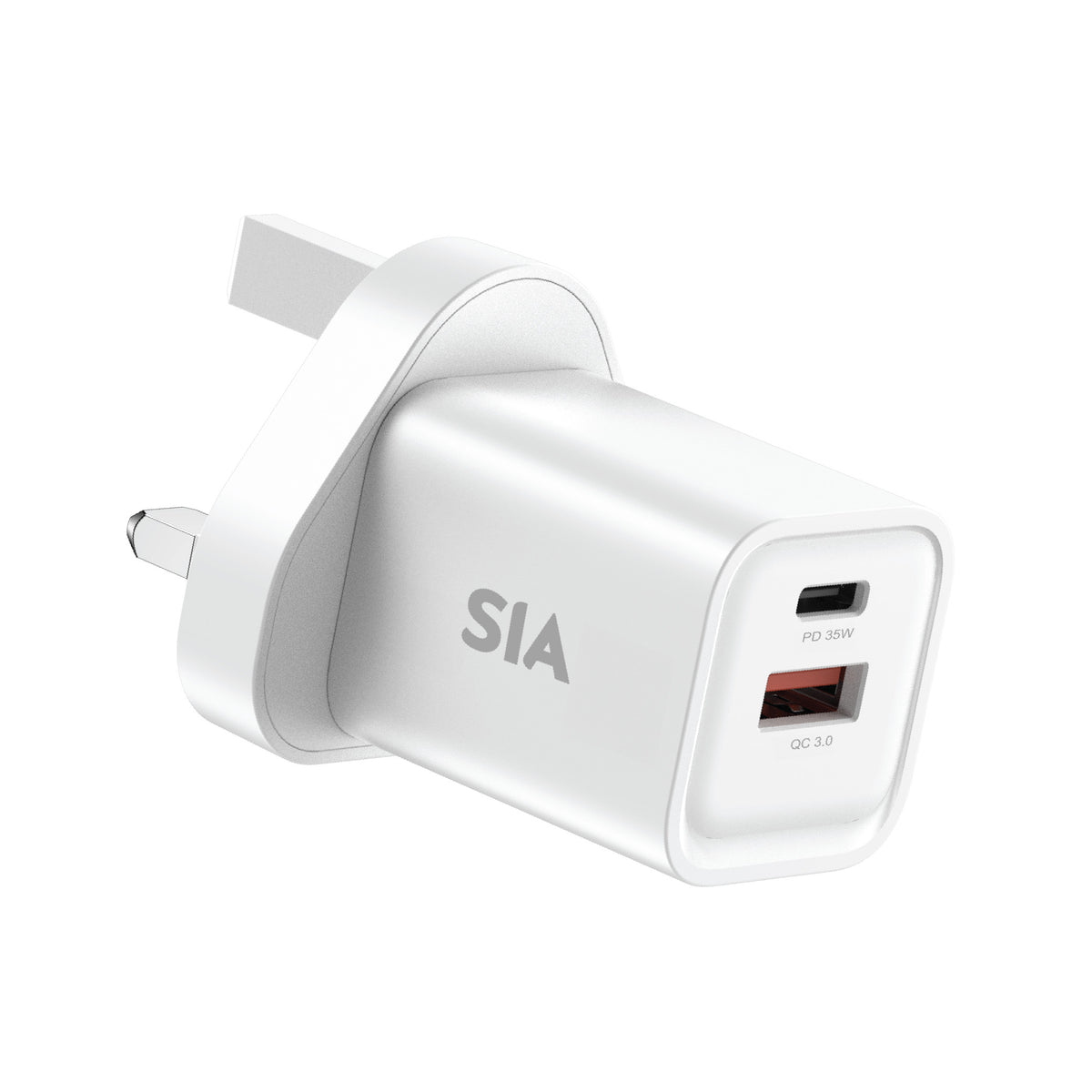 شاحن من SIA بتقنية GaN بقوة 35W بمنفذَي USB-A وUSB-C وقابس UK