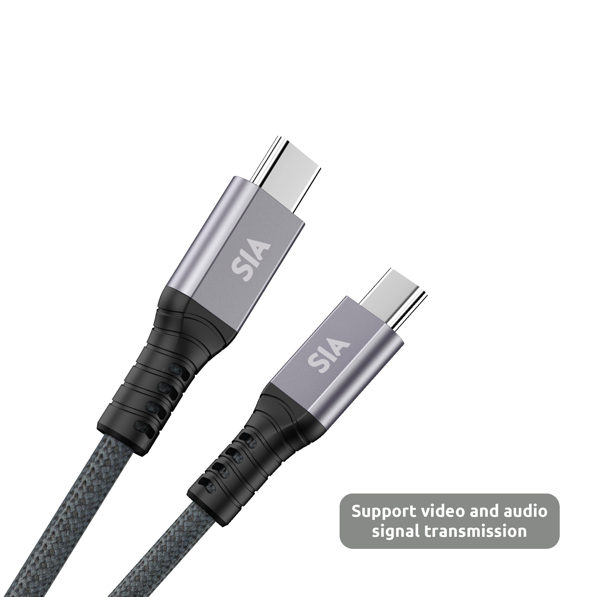 كابل Type-C إلى Type-C مضفر من SIA Powerlink بطول 1M بقوة 240W - رمادي