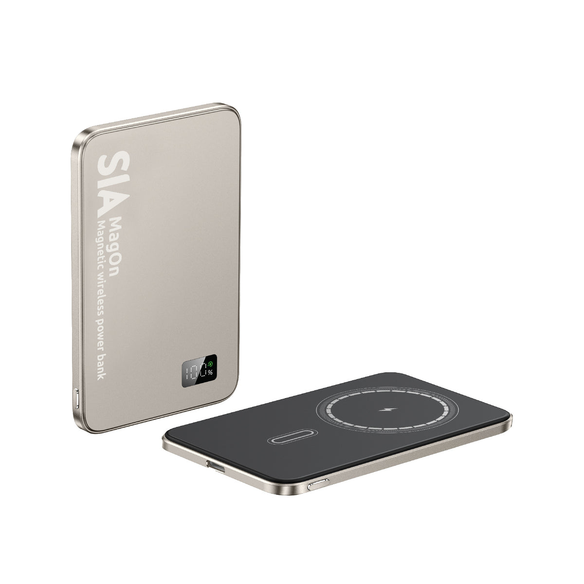 SIA MagOn Magnetic Power Bank, Metal Body PD 20W Wireless 15W 5000mAh | Natural Titanium