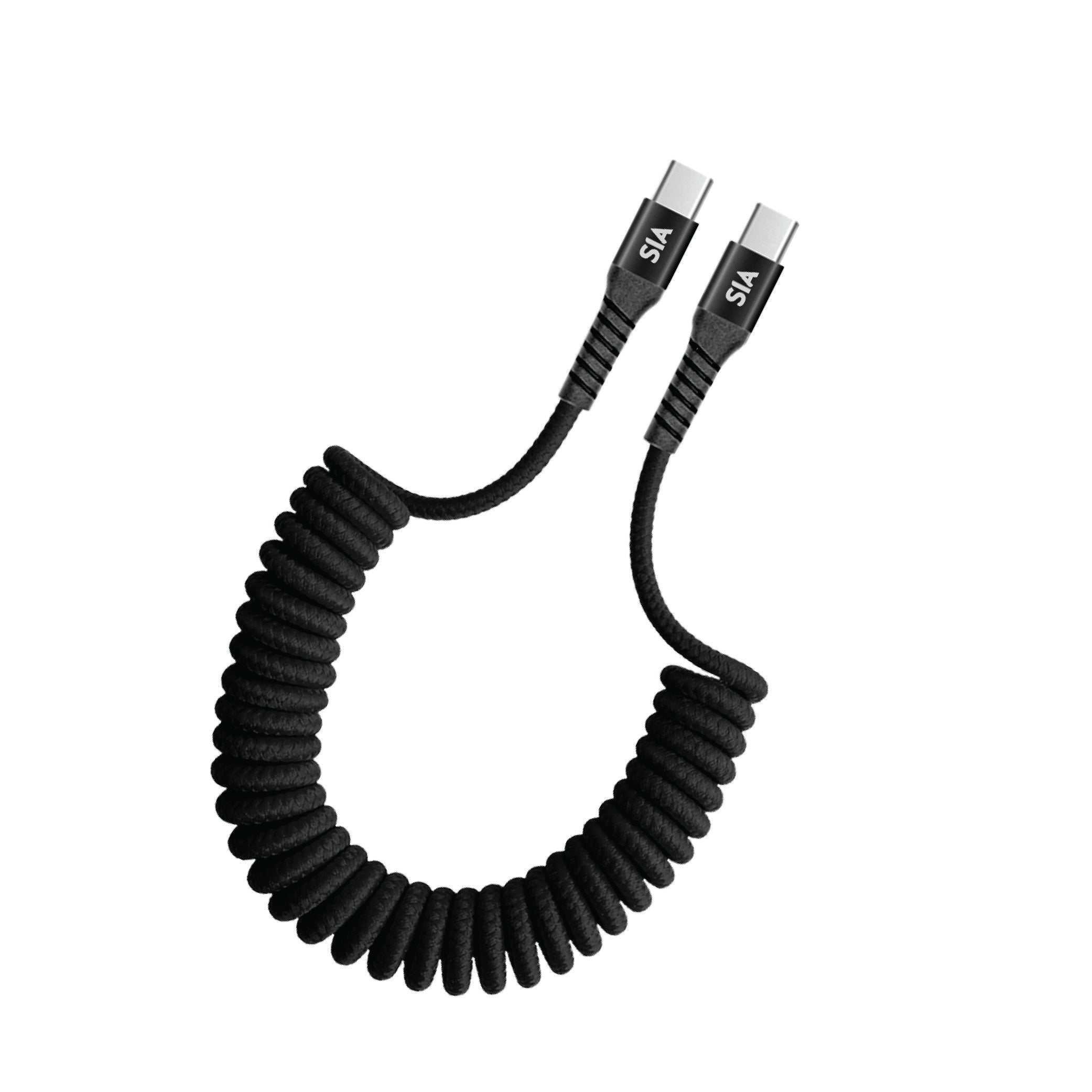كابل USB-C to USB-C مضفر قابل للسحب من SIA Powerlink بقوة 60W بطول 1.2M - أسود