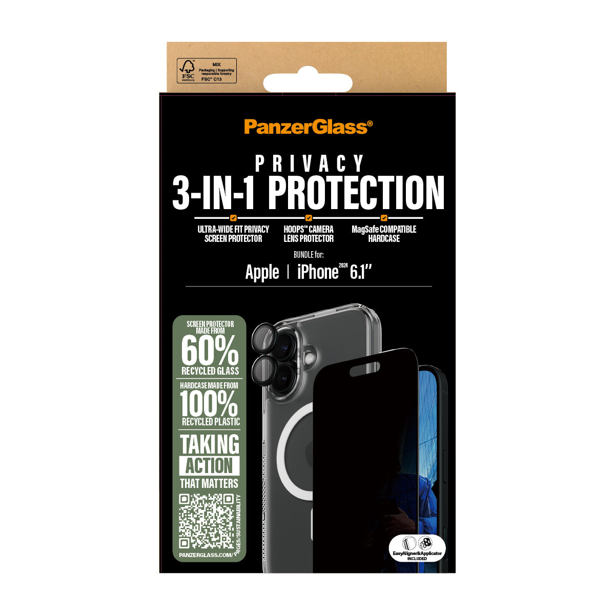 PanzerGlass 3-in-1 Privacy Bundle, for iPhone 16
