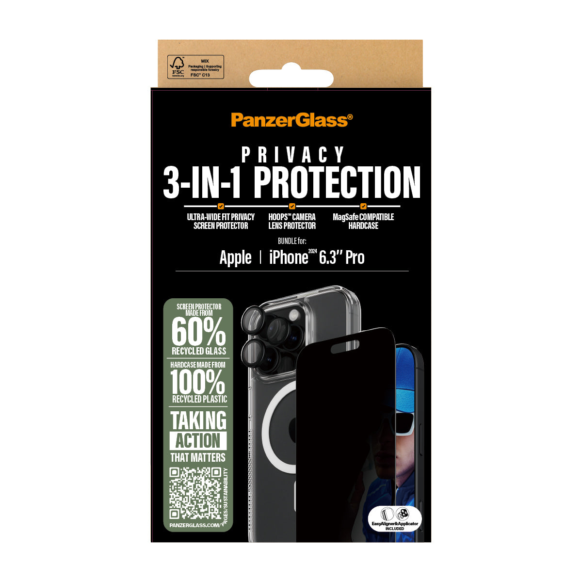 PanzerGlass 3-in-1 Privacy Bundle, for iPhone 16 Pro