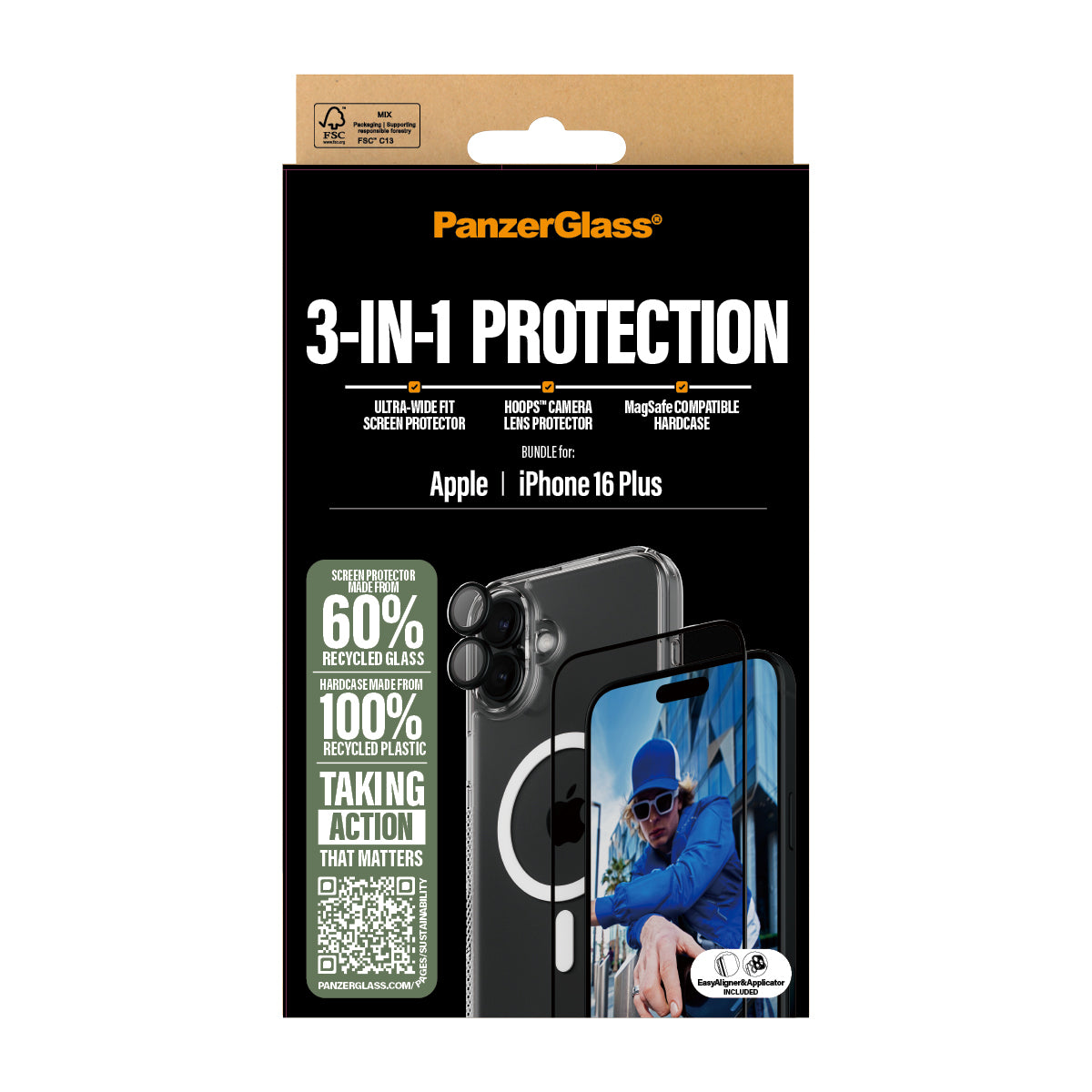 PanzerGlass 3-in-1 Privacy Bundle, for iPhone 16 Plus