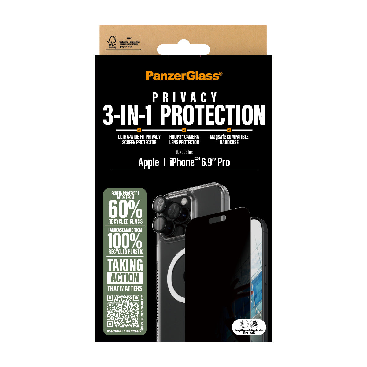 PanzerGlass 3-in-1 Privacy Bundle, for iPhone 16 Pro Max