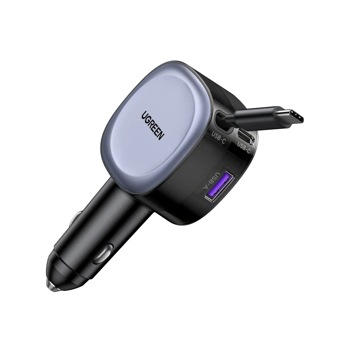UGREEN 75W Fast Car Charger with Retractable USB-C Cable - Space Grey