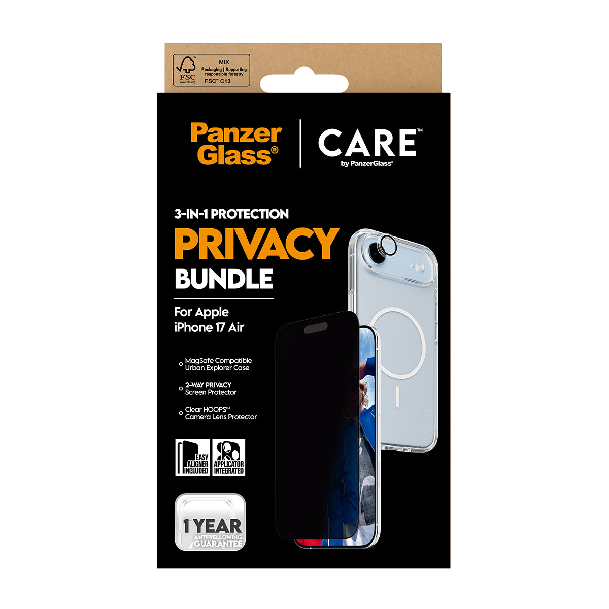 باندل حماية بميزة الخصوصية 3 في 1 من CAREx PG لهاتف iPhone 17 Air