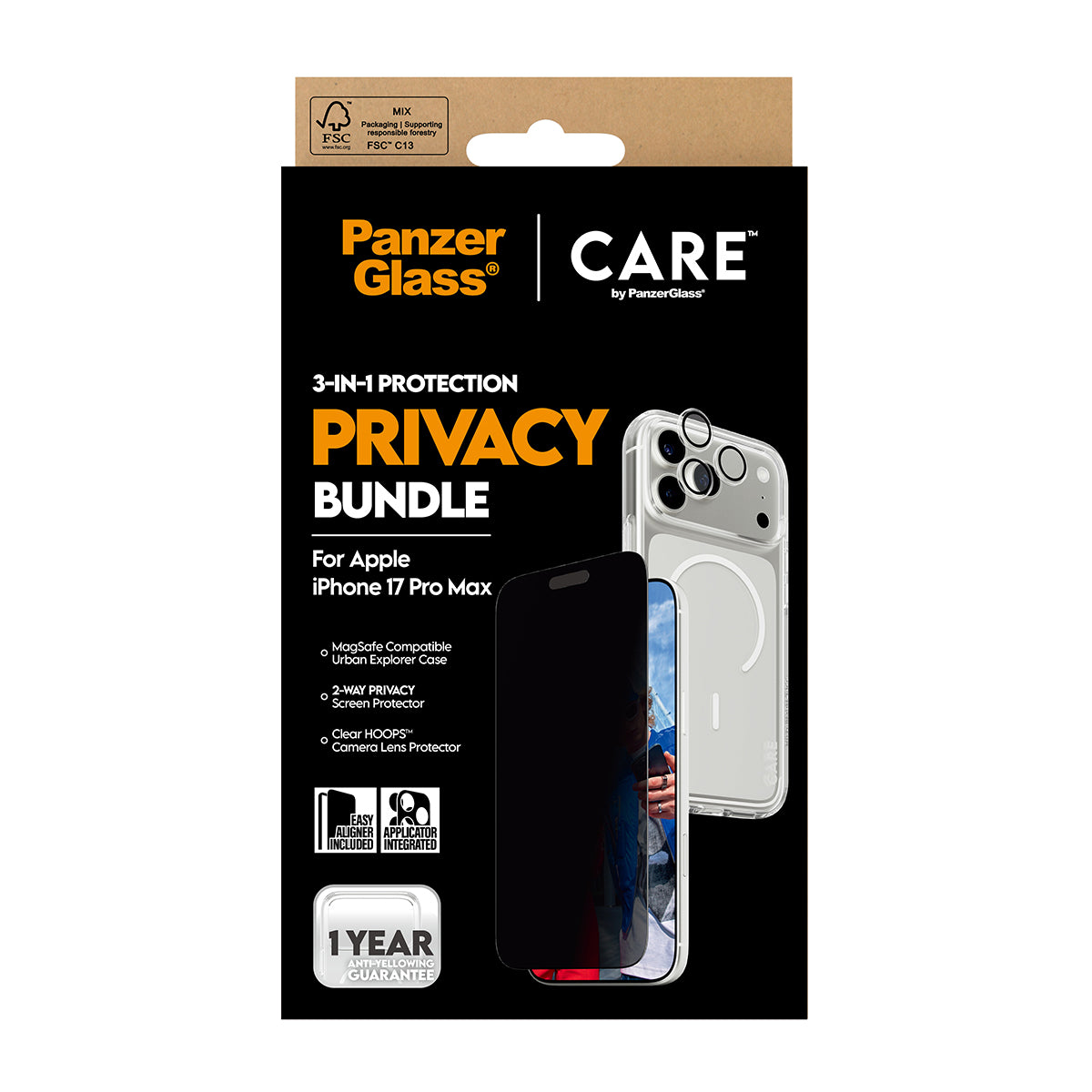 باندل حماية بميزة الخصوصية 3 في 1 من CAREx PG لهاتف iPhone 17 Pro Max