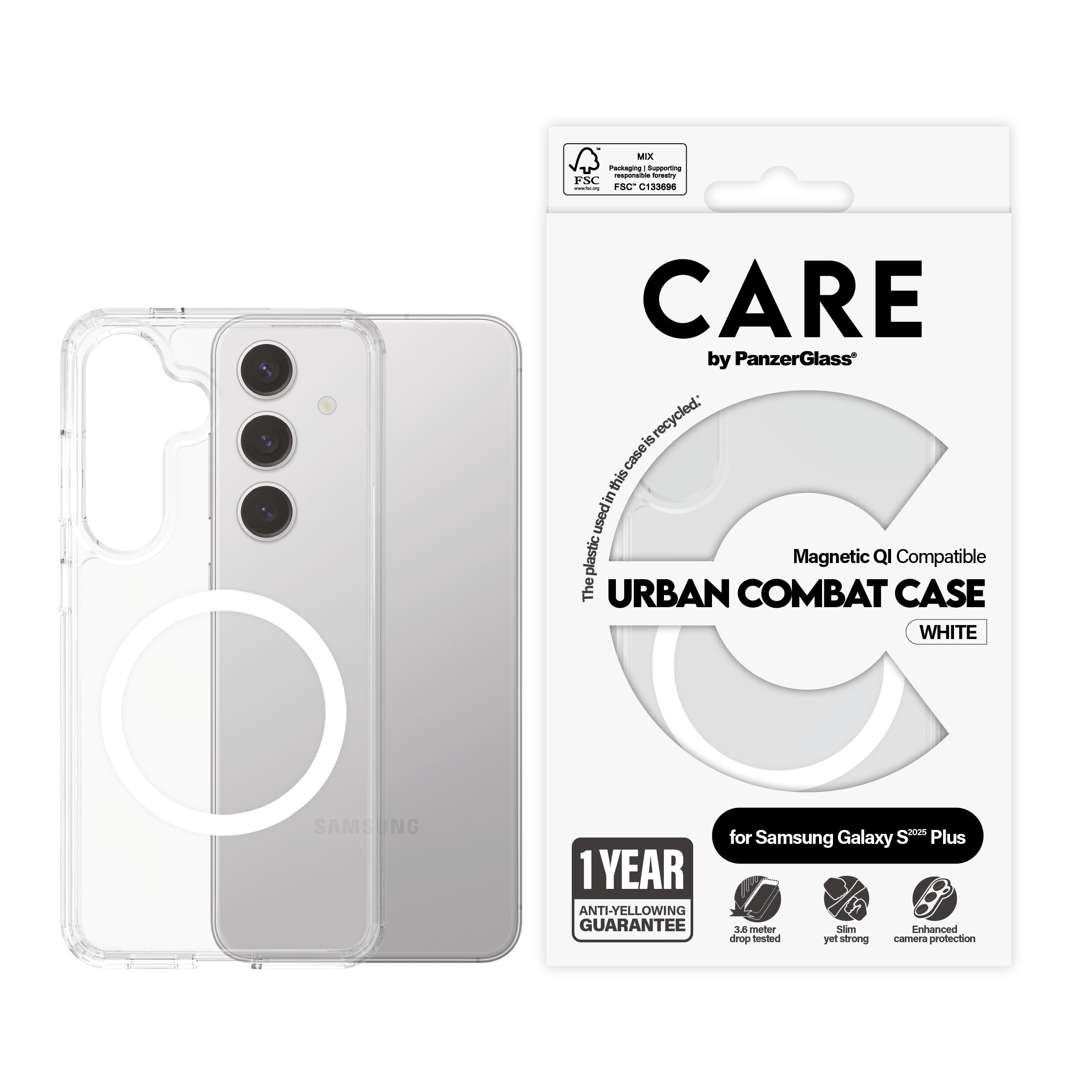 CARE Urban Combat Case, Transparent Qi Compatible for Galaxy S25 Plus | White