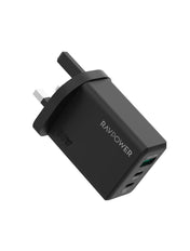 RavPower 2-Port USB-C and 1-Port USB-A PD 65W GaN Wall Charger - Black